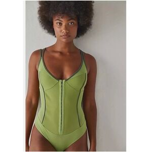 Free People Intimately Corset Bodysuit Lime Green Hook Eye Small NWT